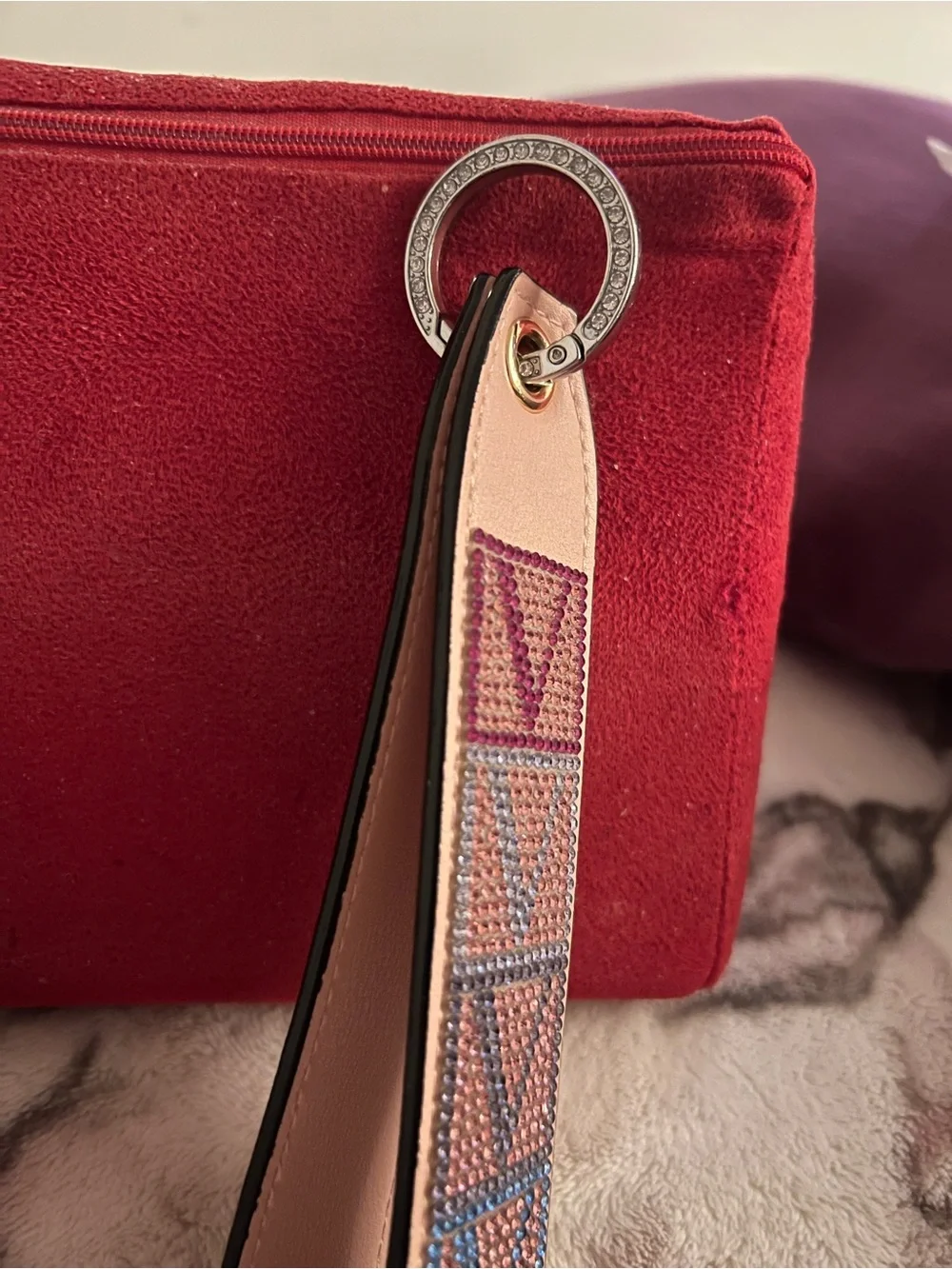 Victoria's Secret pink and red jeweled wristlet key fob